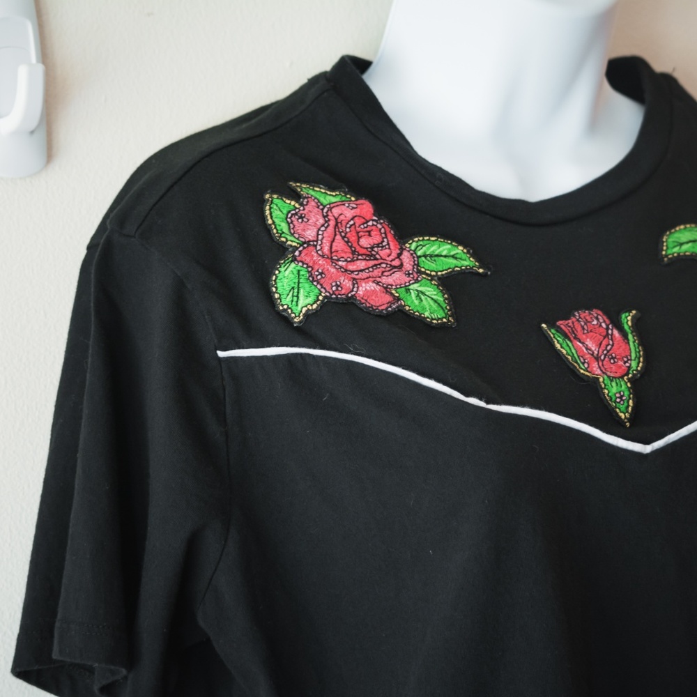 Cotton Crop Top with Embroidered Roses ASOS sz 12 - Picture 3 of 6